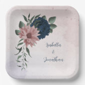 Assiettes En Carton fleurs rose et marine botanique (Recto)