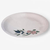 Assiettes En Carton fleurs rose et marine botanique (Angle)