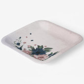 Assiettes En Carton fleurs rose et marine botanique (Angulaire)