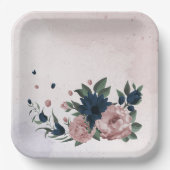 Assiettes En Carton fleurs rose et marine botanique (Recto)