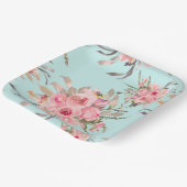 Assiettes En Carton Fleurs rose pâle sur bleu clair (Angulaire)