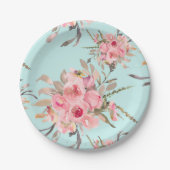 Assiettes En Carton Fleurs rose pâle sur bleu clair (Devant)