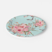 Assiettes En Carton Fleurs rose pâle sur bleu clair (Angle)