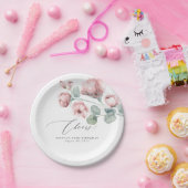 Assiettes En Carton Fleurs Rose Poussiéreuses Élégantes Romantiques (Fête)