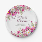 Assiettes En Carton Fleurs rose vif aquarelle L'amour est en fleur (Devant)