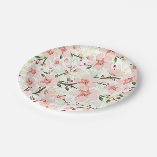 Assiettes En Carton Fleurs roses (Angle)