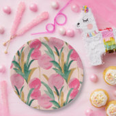 Assiettes En Carton Fleurs roses (Fête)