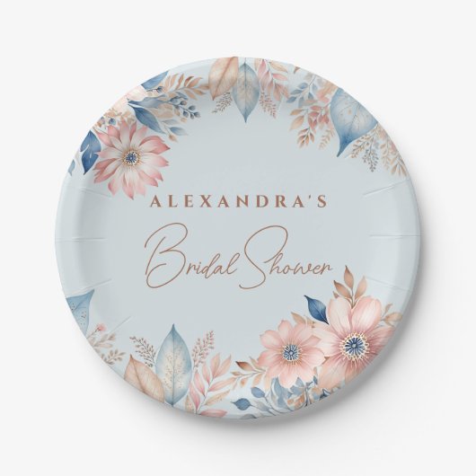 Assiettes En Carton Fleurs Roses Bleues Douces Fête des mariées Boho C (Devant)