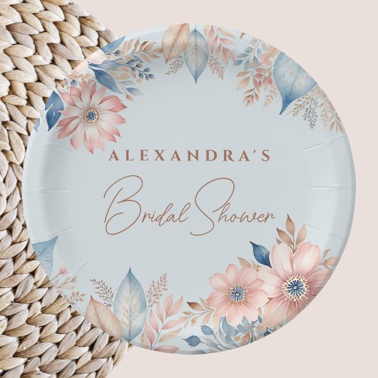 Assiettes En Carton Fleurs Roses Bleues Douces Fête des mariées Boho C