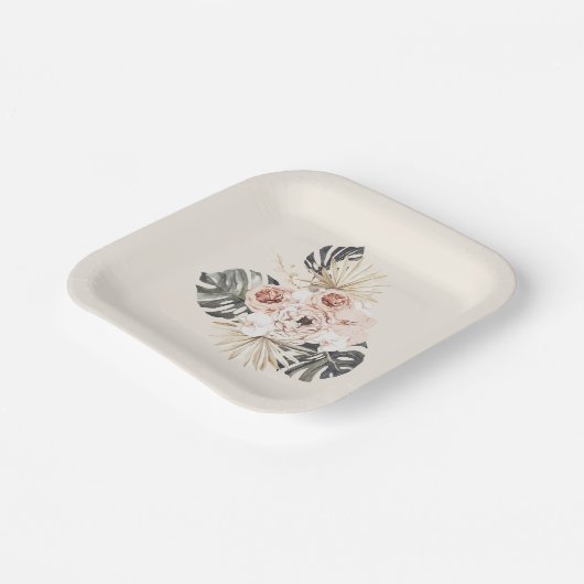 Assiettes En Carton Fleurs roses Boho Anniversaire