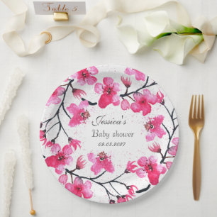 Assiettes En Carton Fleurs roses cerise Fleur rose Fille Baby shower