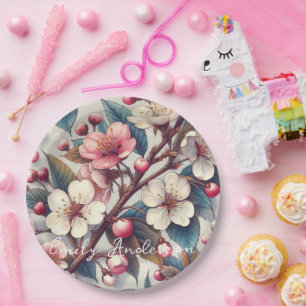 Assiettes En Carton Fleurs roses de cerisier en fleurs floral japonais