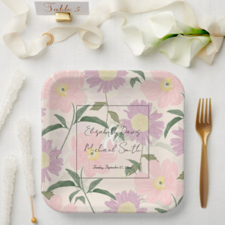 Assiettes En Carton Fleurs roses élégantes Aquarelle Boho Floral