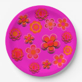 Assiettes En Carton Fleurs roses et orange chaudes (Devant)