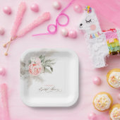 Assiettes En Carton Fleurs roses et Pampas Fête des mariées en laiton (Fête)