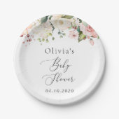 Assiettes En Carton Fleurs roses, Fleurs blanches, Boho, Baby shower (Devant)