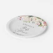 Assiettes En Carton Fleurs roses, Fleurs blanches, Boho, Baby shower (Angle)