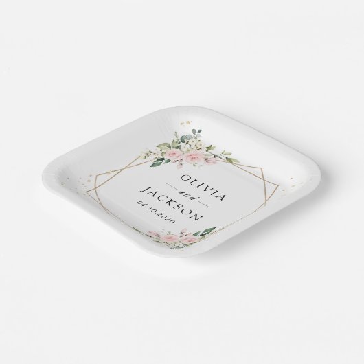 Assiettes En Carton Fleurs roses, Fleurs blanches, Verdure, Mariage (Angulaire)
