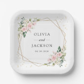 Assiettes En Carton Fleurs roses, Fleurs blanches, Verdure, Mariage (Recto)