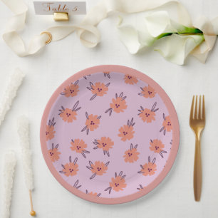 Assiettes En Carton Fleurs roses florales Motif répétitif Mignon fémin