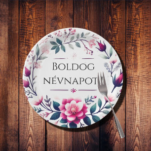Assiettes En Carton Fleurs roses - Hongrois nom jour Plaques de papier