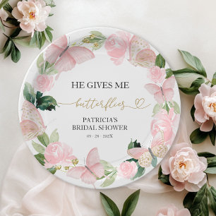 Assiettes En Carton Fleurs roses Il me donne des papillons dans le ven