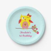 Assiettes En Carton Fleurs roses jaunes de chouette Anniversaire perso (Devant)