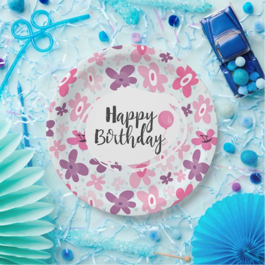 Assiettes En Carton Fleurs roses mignonnes Motif Whimsical Anniversair (Fête)