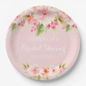 Assiettes En Carton Fleurs roses pour enterrement de vie de jeune fill (Devant)