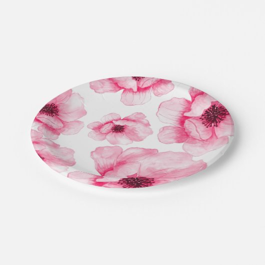 Assiettes En Carton Fleurs roses sur Plaque (Angle)