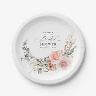 Assiettes En Carton Fleurs roses terreuses Élégant shower de mariage b