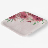Assiettes En Carton fleurs roses vert feuille mariage (Angulaire)