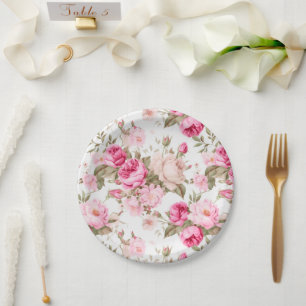 Assiettes En Carton Fleurs, roses vintages, roses roses roses