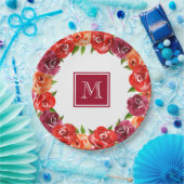 Assiettes En Carton Fleurs Rouge Orange Claret Monogramme (Fête)