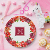 Assiettes En Carton Fleurs Rouge Orange Claret Monogramme (Fête)