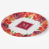 Assiettes En Carton Fleurs Rouge Orange Claret Monogramme (Angle)