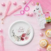 Assiettes En Carton Fleurs rouges de Bourgogne Élégant Mariage Bohème (Fête)