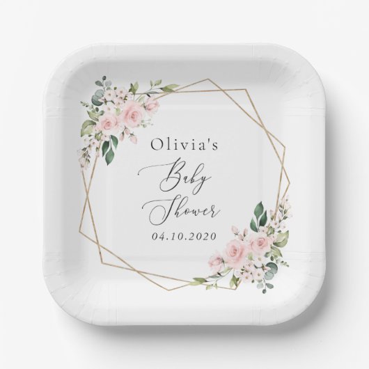 Assiettes En Carton Fleurs Rouges, Fleurs Roses, Boho, Baby shower (Recto)