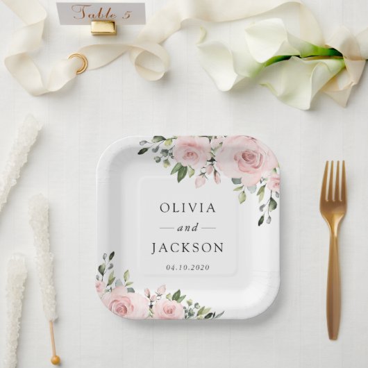 Assiettes En Carton Fleurs Rouges, Fleurs Roses, Verdure, Mariage (Mariage)