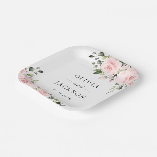 Assiettes En Carton Fleurs Rouges, Fleurs Roses, Verdure, Mariage (Angulaire)
