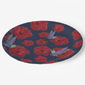 Assiettes En Carton Fleurs rouges Hawaï des colibris (Angle)