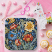 Assiettes En Carton Fleurs rouges jaunes bleues William Morris Style (Fête)