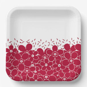 Assiettes En Carton Fleurs rouges marguerites sur arrière - plan blanc