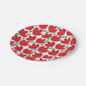 Assiettes En Carton Fleurs rouges motif floral Anniversaire (Angle)
