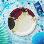 Assiettes En Carton fleurs rouges noires or feuille mariage (Fête)