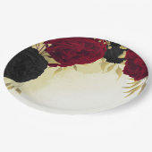 Assiettes En Carton fleurs rouges noires or feuille mariage (Angle)