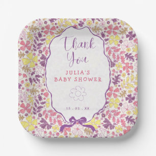 Assiettes En Carton Fleurs sauvages à nœud rose violet Baby Shower