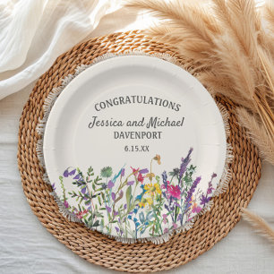 Assiettes En Carton Fleurs sauvages aquarelle mariage crème 