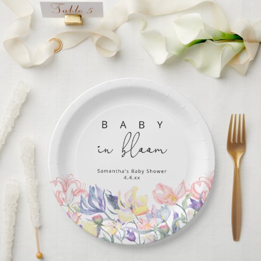 Assiettes En Carton Fleurs sauvages - Bébé en baby shower fleuri (Mariage)