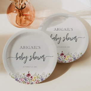 Assiettes En Carton Fleurs sauvages Bébé en fleurs Fête prénatale beig
